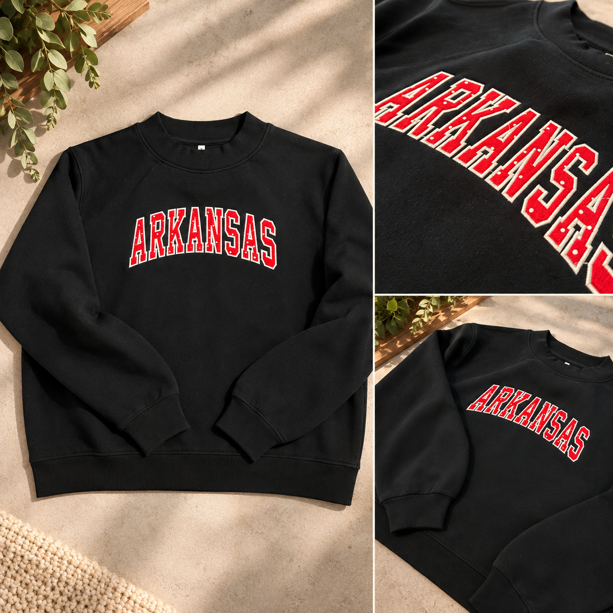 Arkansas Polka Dot Applique Embroidered Mock Neck Sweatshirt