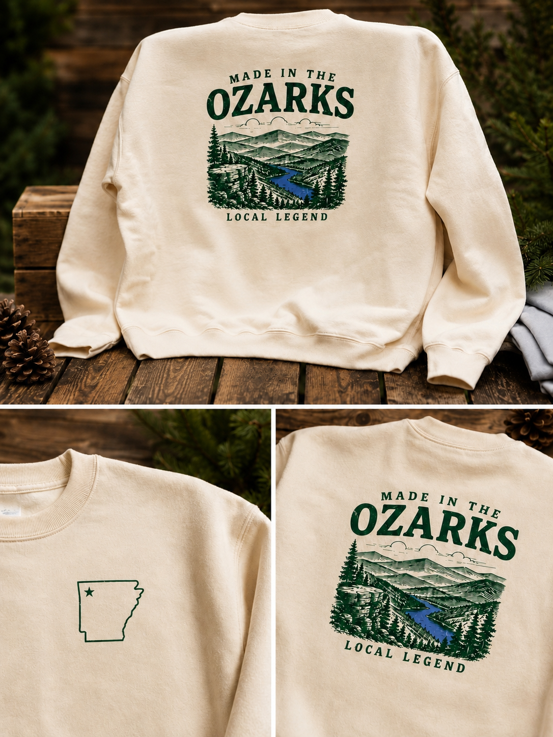 Made in the Ozarks Crewneck Sweatshirt | Premium Arkansas Graphic Sweatshirt