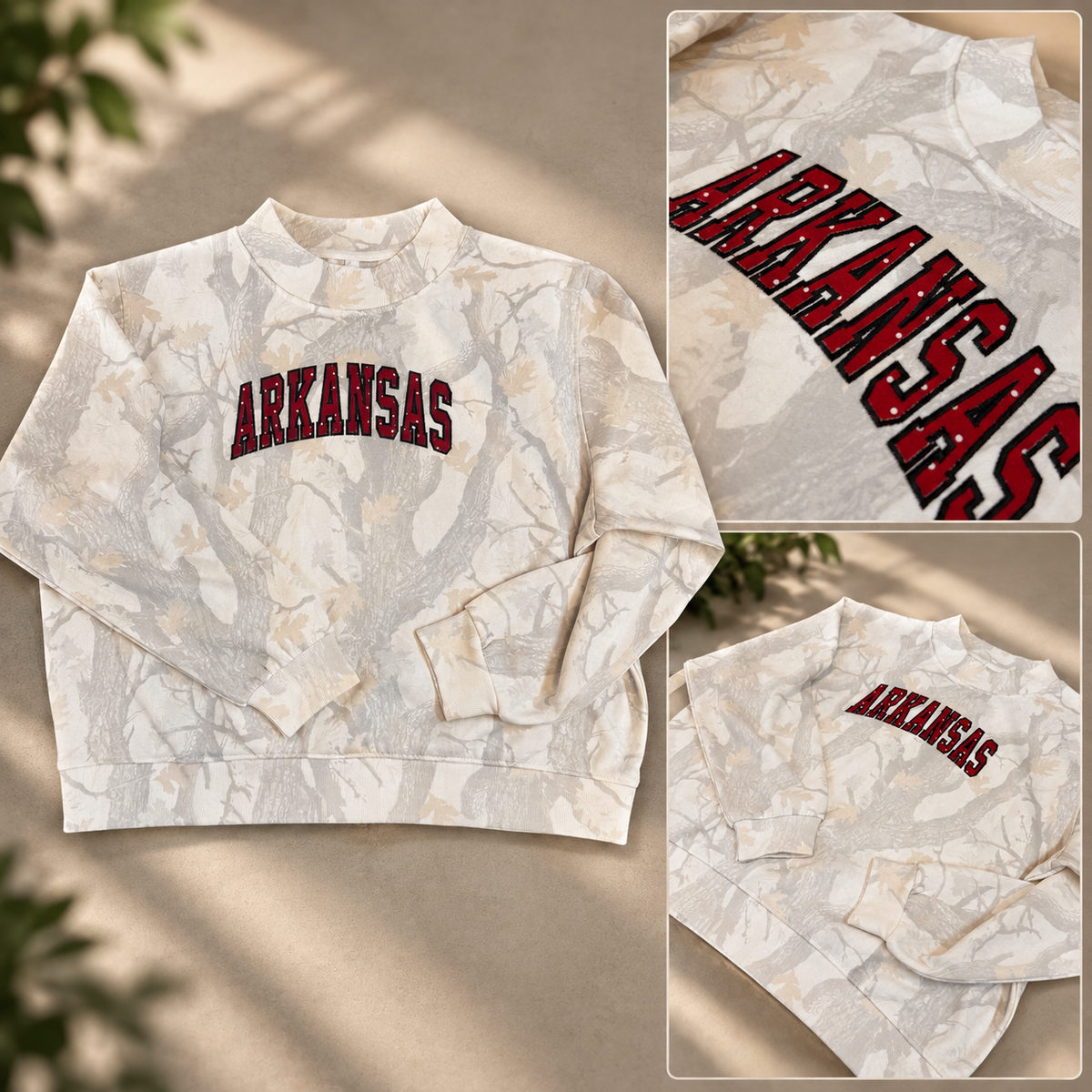 Arkansas Polka Dot Applique Embroidered Mock Neck Sweatshirt