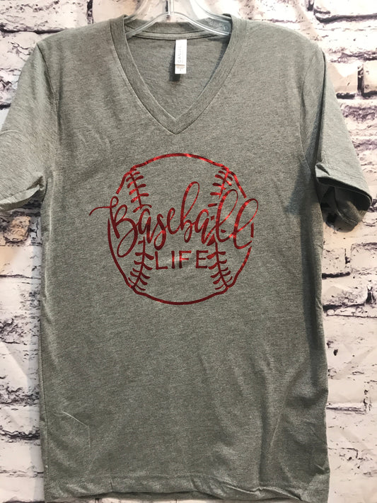 Baseball Life Short Sleeve V Neck Tee