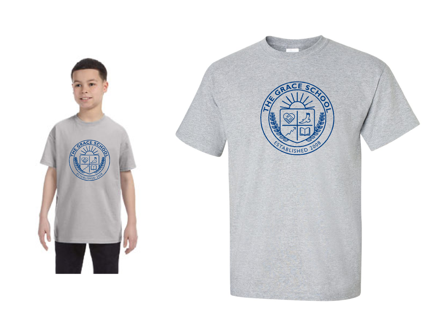 TGS Crew Neck short sleeve tee - Sport Grey - printed left chest in royal blue ink